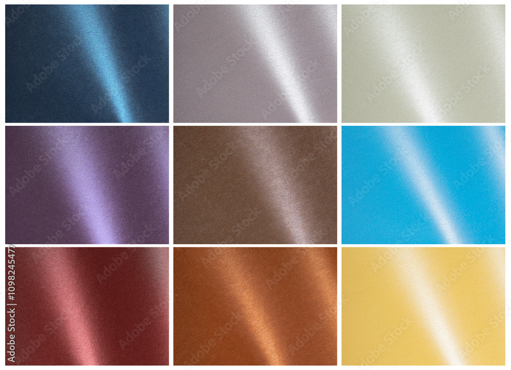 Poster Glossy paper texture collection with shiny surfaces and smooth reflections. Abstract backgrounds featuring shimmer, sheen, and elegant glow effects in blue and red shades. Perfect