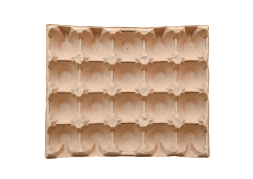 Empty square container, cardboard box for eggs, 20 pieces, top view, isolated on white, PNG