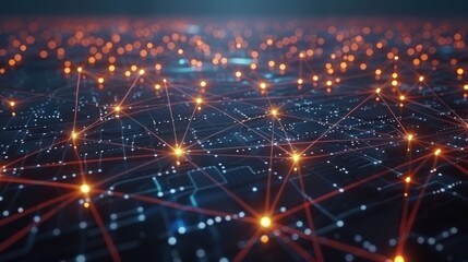 Fototapeta premium A digital network visualization with glowing nodes and interconnected lines.