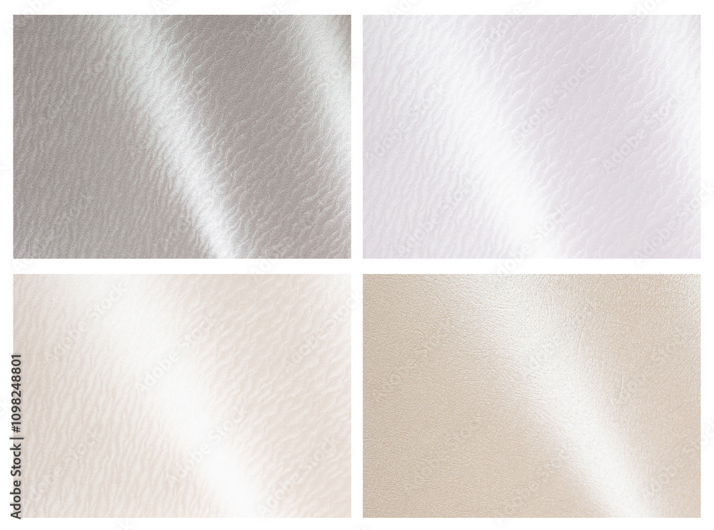 Aufkleber glossy paper texture set featuring pearl, beige, and silver tones with subtle gradients and a metall