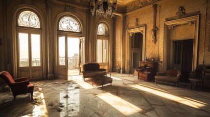 Sunlit Grandeur: Exploring the Ruins of a Forgotten Mansion