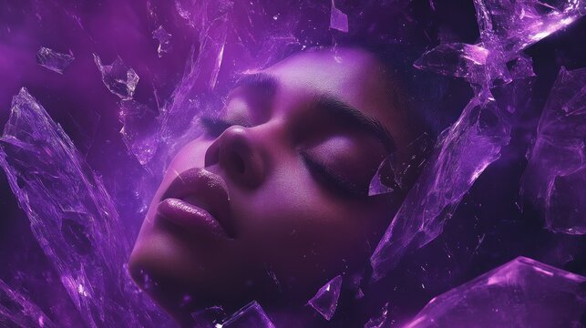Purple Haze: A Woman's Face Surrounded by Shattered Glass