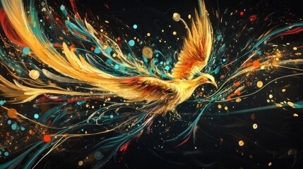 Fototapeta premium Golden Phoenix: A Symphony of Color and Light