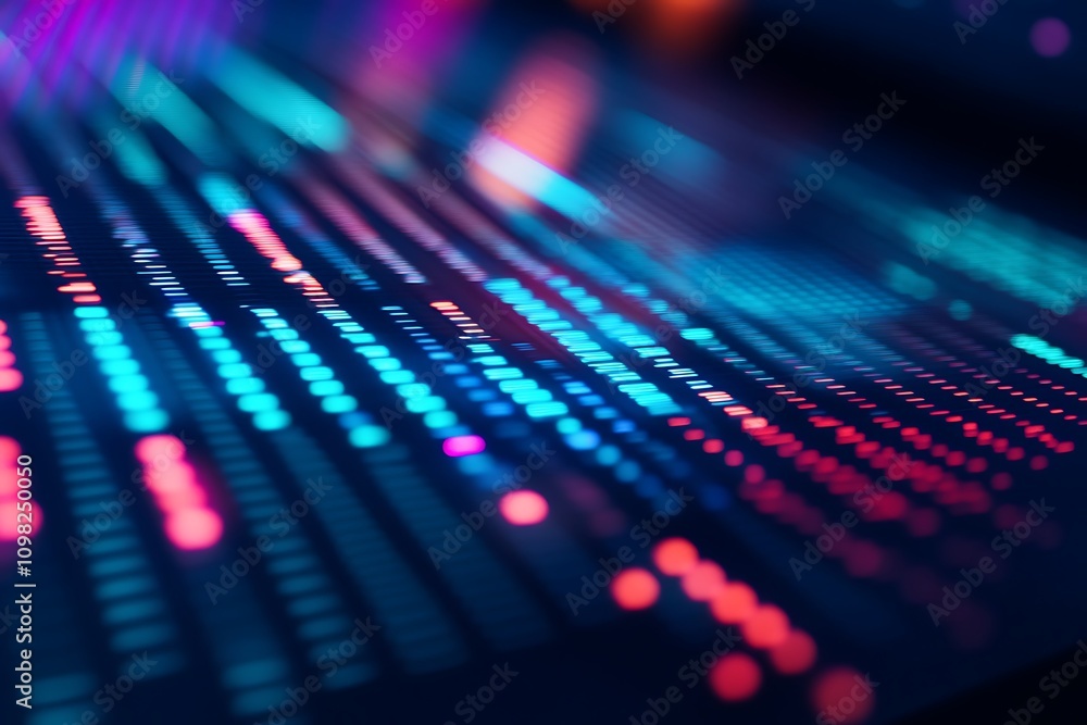 Poster abstract digital visualization with vibrant colors representing data or technology.