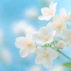Obraz premium Delicate White Flowers on a Blue Background