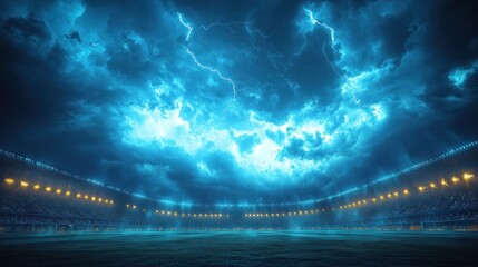 Fototapeta premium Electrifying Night Game: Stadium Under a Dramatic Thunderstorm