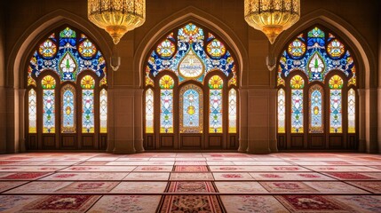 Obraz premium Magnificent Mosque Interior: Stained Glass Splendor