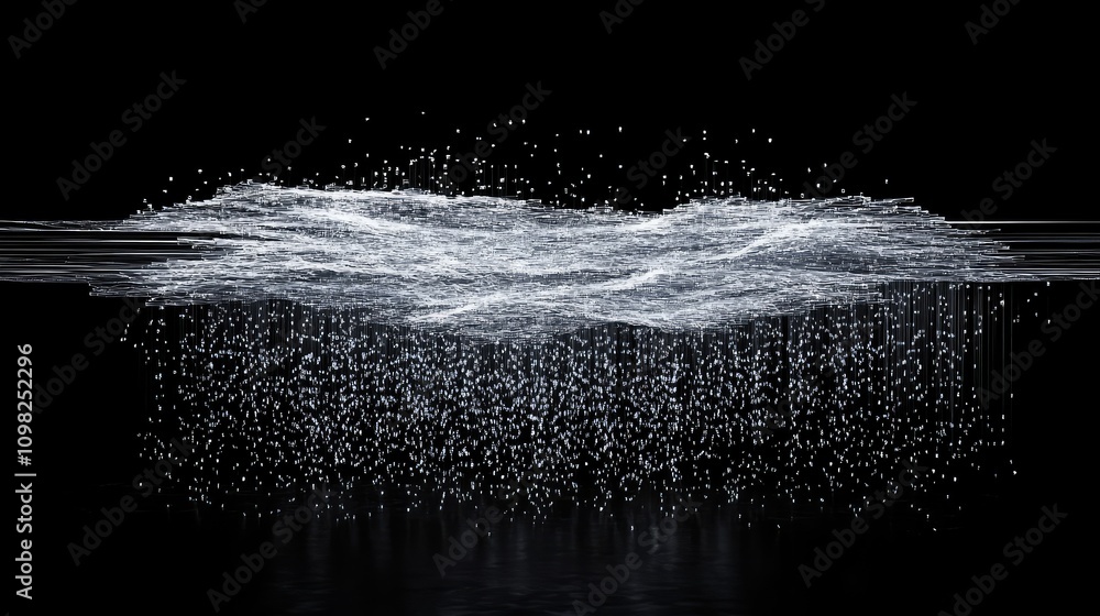Aufkleber flowing lines of data cascading in layers, giving a 3d rain illusion against a deep black backdrop
