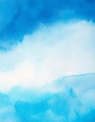 Abstract Blue Watercolor Background Texture Paint Sky Ocean Gradient Design Art