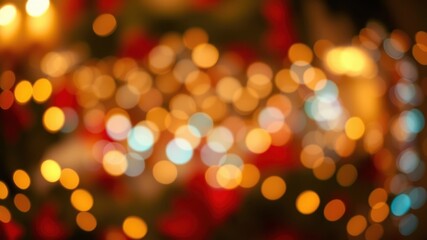 Fototapeta premium Abstract Blurred Festive Lights A Warm and Festive Background of Bokeh Circles in Orange, Yellow, Red, and Blue Hues