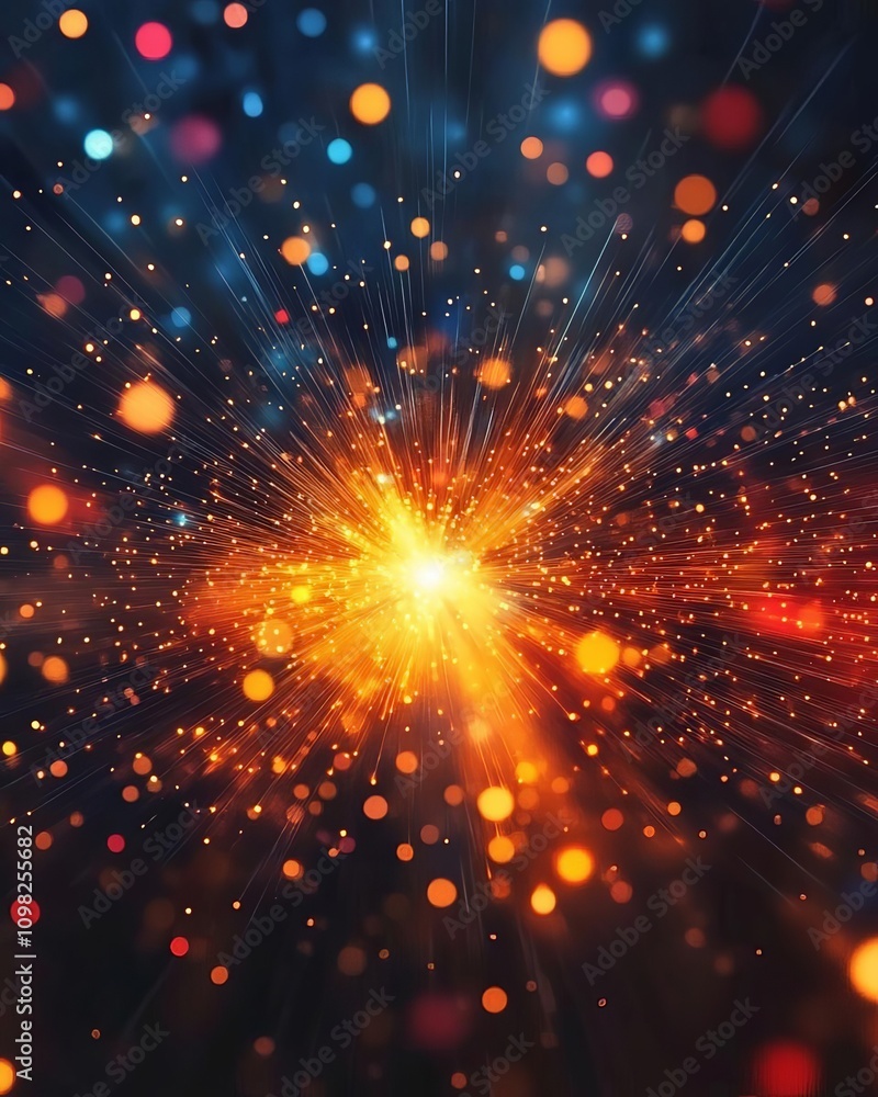 Poster a vibrant burst of color radiating from a central point, creating a stunning spectacle of light and 