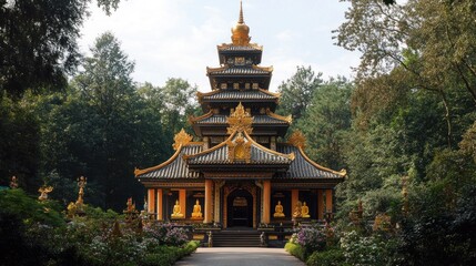 Serene Golden Temple nestled in Lush Greenery