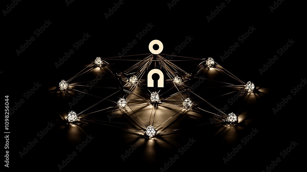 Poster a digital network with a keyhole symbol, representing security and connectivity.
