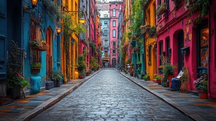 Fototapeta premium Vibrant Colorful Street in Istanbul, Turkey