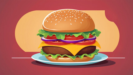Delicious looking 3d burger with simple background