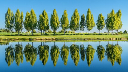 Fototapeta premium Ten Trees Mirror Reflection on Calm Lake