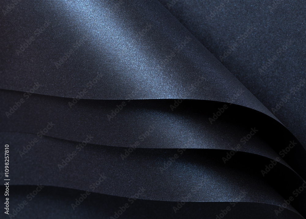 Aufkleber Layered metallic paper background in dark blue with a smooth, glossy texture and reflective shimmer. Elegant folds and gradients create a stylish, upscale design. Perfect for