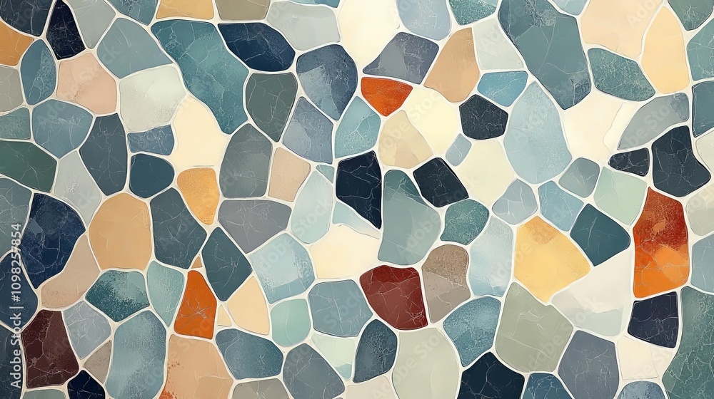 Poster a vibrant mosaic pattern featuring an array of colors and shapes, showcasing the beauty and artistry