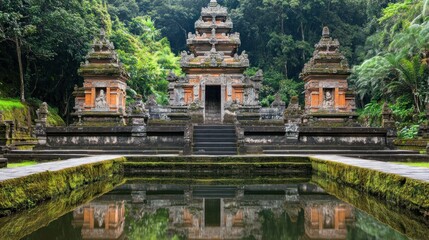 Obraz premium Serene Temple Reflection: A Picturesque Indonesian Sanctuary