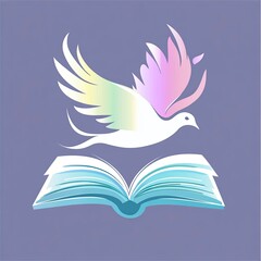 Fototapeta premium a pastel colored logo with a white dove instead of the dove's wings we find an open book the book allows it to fly this logo must reflect education and excellence generative ai