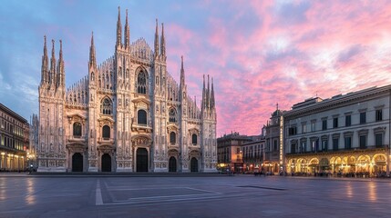 Obraz premium Majestic Milan Cathedral at Sunset: A Breathtaking View of Piazza Duomo