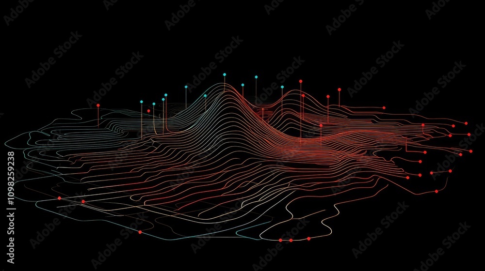 Poster futuristic circuit map with illuminated lines and points, giving a holographic effect against dark g