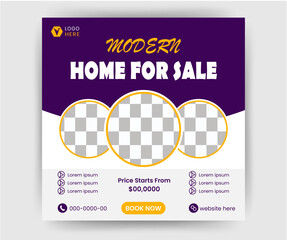 Real estate property sale social media post or square banner design. Vector illustration.