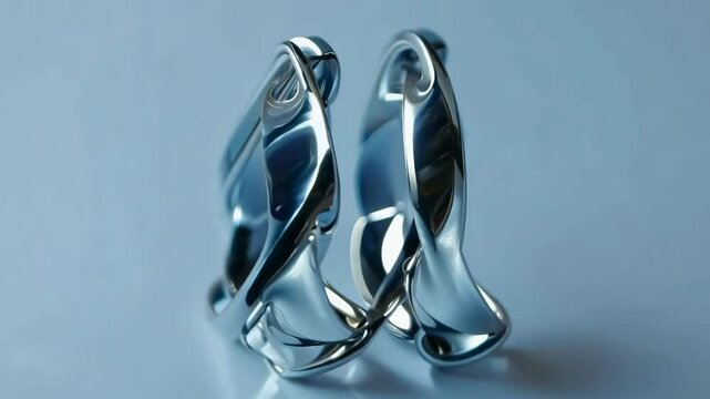 Shiny titanium earrings on white background, 4K hyperrealistic Video