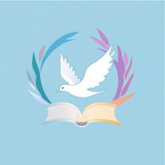 Obraz premium a pastel colored logo with a white dove instead of the dove's wings we find an open book the book allows it to fly this logo must reflect education and excellence generative ai