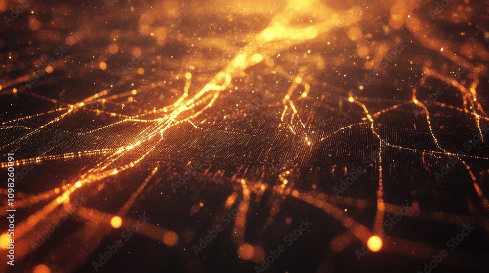 Poster futuristic data wireframe with lighted paths, creating an abstract sense of digital movement