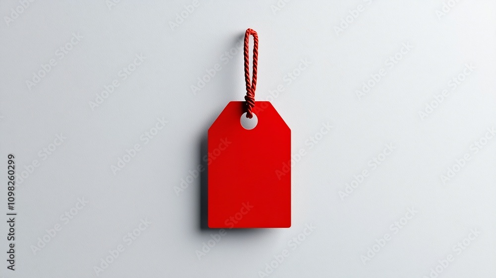 Poster A minimalistic red tag with a secure string and polished surface placed on a transparent background for clean and elegant product presentation or branding mockup