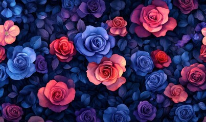 Fototapeta premium watercolor colorful flowers pattern, seamless floral pattern, seamless pattern, seamless pattern with flowers, seamless pattern with roses