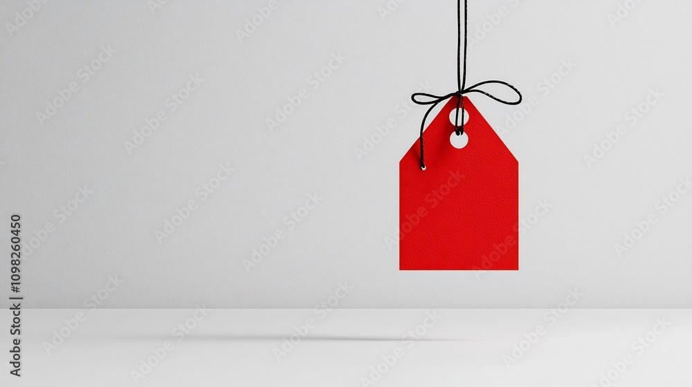 Fototapete attention grabbing red glossy label tag with a sturdy tie placed on a transparent backdrop for optim