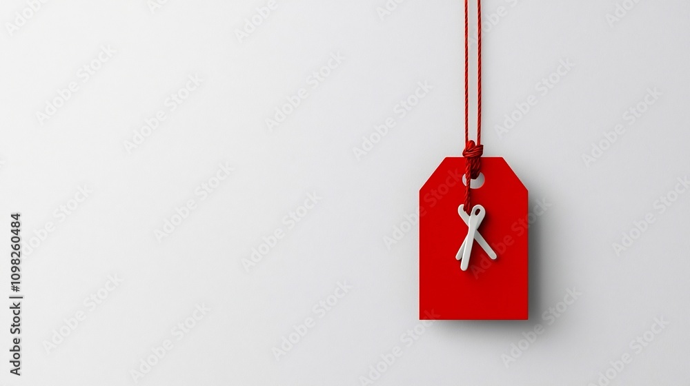 Aufkleber vibrant red label tag with a glossy finish and reliable tie placed on a transparent backdrop for opt