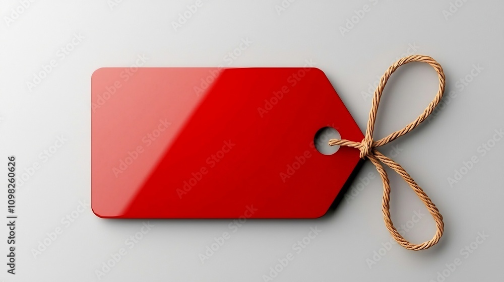 Aufkleber striking bold red tag with shiny smooth surface and sturdy attached string isolated on transparent b