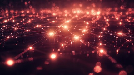 Obraz premium Geometric network of glowing data nodes with lines connecting points, creating an abstract digital network pattern