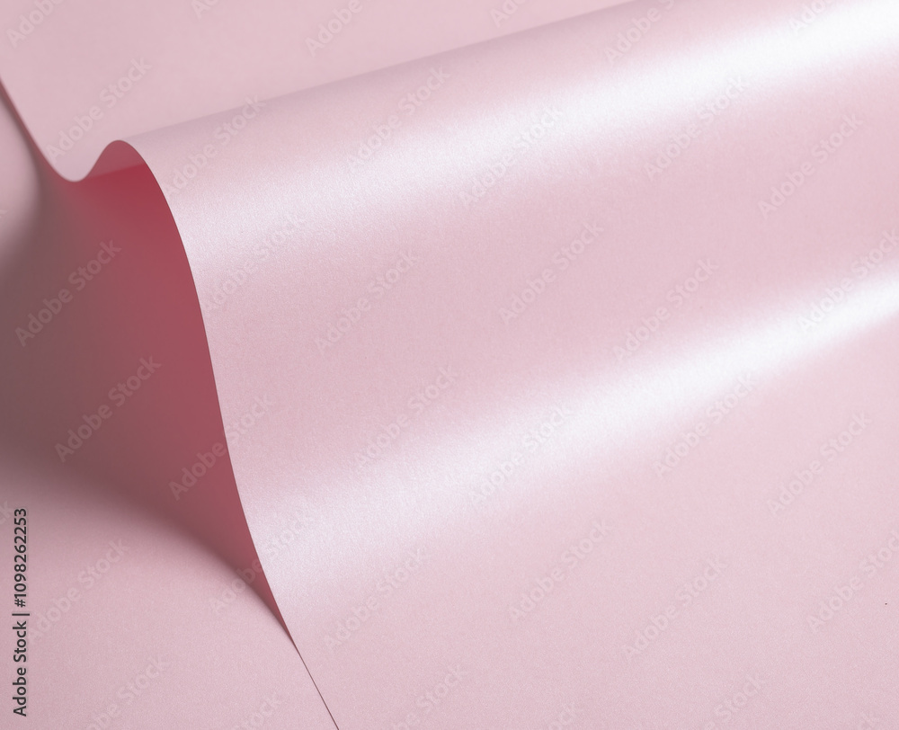 Poster Pink paper background with a smooth, glossy texture and subtle shimmer. Featuring gentle waves and curved surfaces, it creates a luminous, elegant design. Perfect for modern,