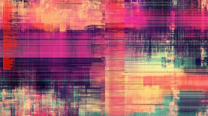 Glitch art pattern with layers of data lines and jagged pixels, giving a cyberpunk feel