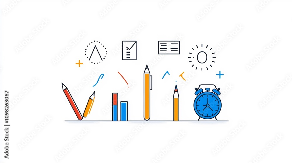 Aufkleber Minimalistic collection of thin line icons representing various aspects of effective planning task execution and goal optimization in a sleek professional design