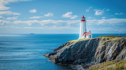Majestic Lighthouse Overlooking Peaceful Sea on a Rocky Cliff