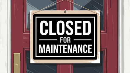 Obraz premium Door with closed for maintenance sign hanging on a red wooden frame.