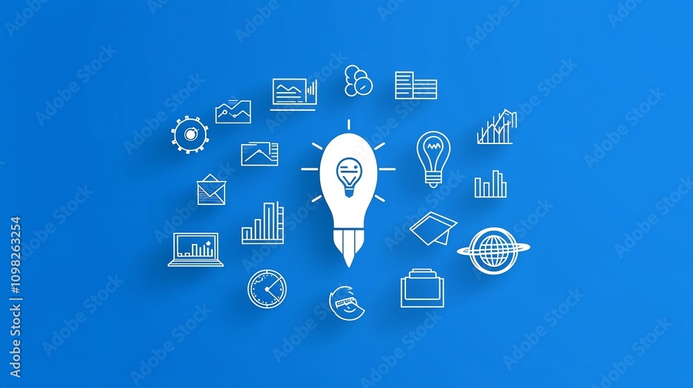 Aufkleber Set of thin line icons showcasing various project management strategies goal achievement symbols and optimization techniques arranged in a clean modern layout design