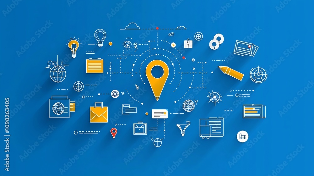 Fototapete Comprehensive set of professional project management icons featuring thin line that symbolize various tools tasks and goal oriented planning for efficient workflow and productivity