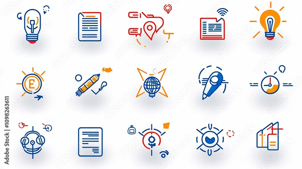 Poster Concise set of minimal line icons depicting the essential elements of effective project management including workflow planning analytics teamwork and successful goal achievement