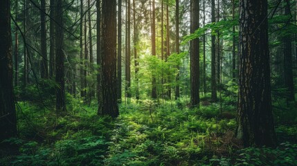 Obraz premium Serene Sunlit Forest Wilderness