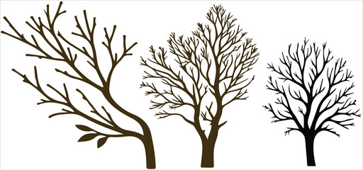 Obraz premium bare tree silhouettes, Black cartoon trees without leaves vector