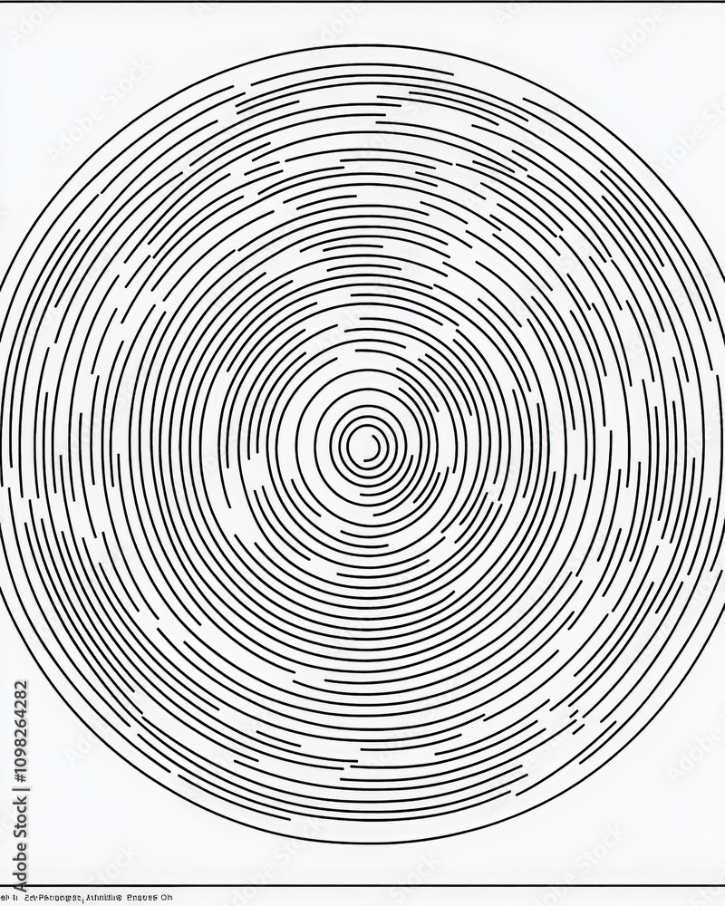 Poster A captivating black and white circular pattern featuring intricate loops and lines, creating a mesmerizing visual effect ideal for design projects.