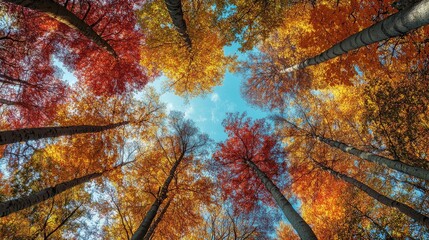 Autumn Canopy View from Below with Blue Sky