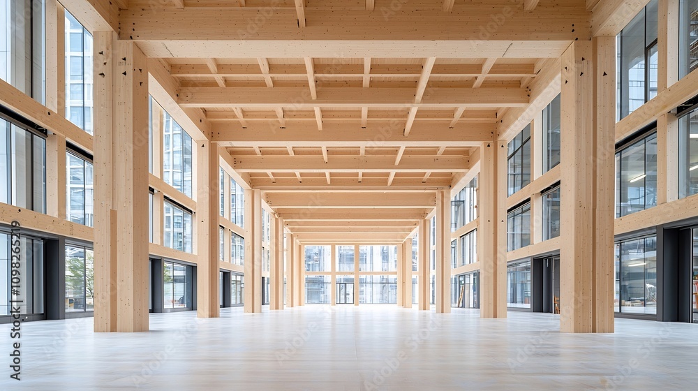 Poster detailed structural framework of a modern house under construction with closeup view of wooden skele