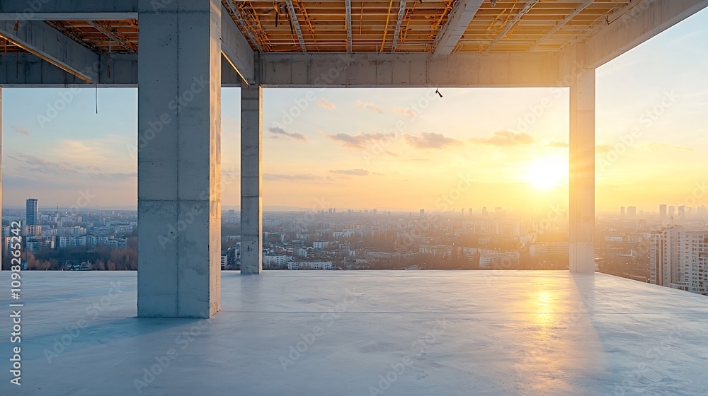 Poster Close up view of the intricate wooden skeleton and support beams that form the structural framework of a contemporary house being built